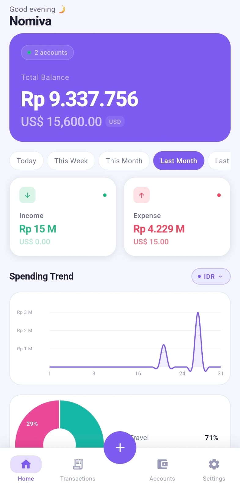 Nomiva app home screen
